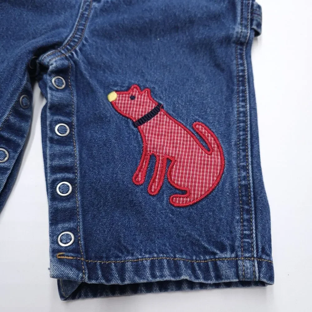 Vintage Gap Overalls 6-12 Months Ruff Wear Dog Patches Blue Denim